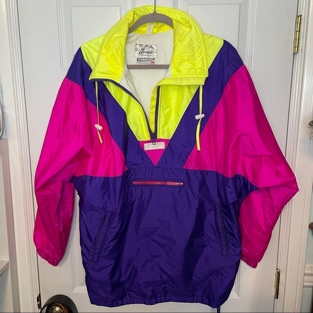 VINTAGE Jones 80s Neon Yellow Pink & Purple Jacket 10